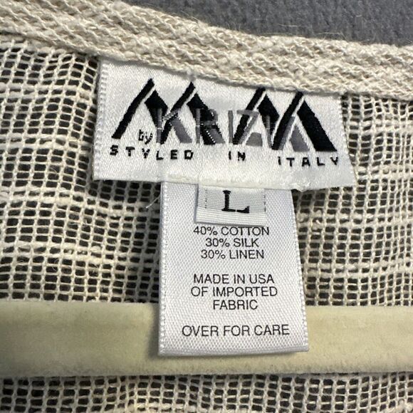 MM Krizia Open Knit Tunic Top Silk Linen Blend Womens Size L Beige Made in USA - Picture 3 of 8